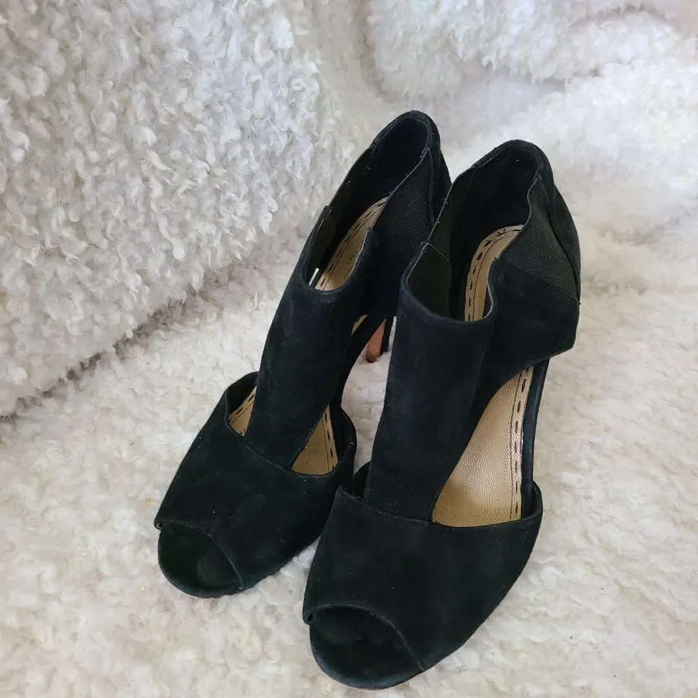 Coach Marselle‎ Black Suede Heeled Sandals sz 6
